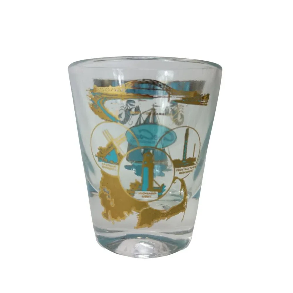 Cape Cod Massachusetts Shot Glass Aqua Gold Turquoise Vintage